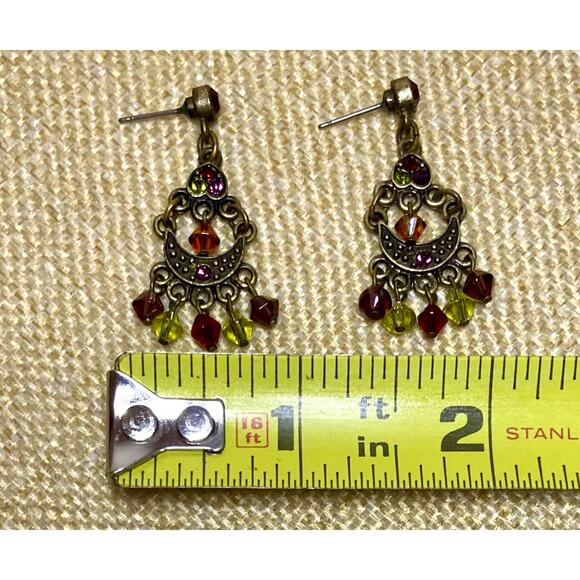Premier Designs Victorian Chandelier Earrings Antique Gold-Tone Crystals Boho - Picture 6 of 7